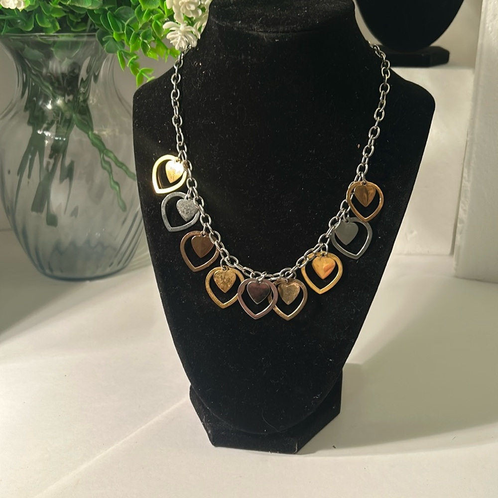 Milor Stainless Steel 3-Tone Dangling Hearts Necklace